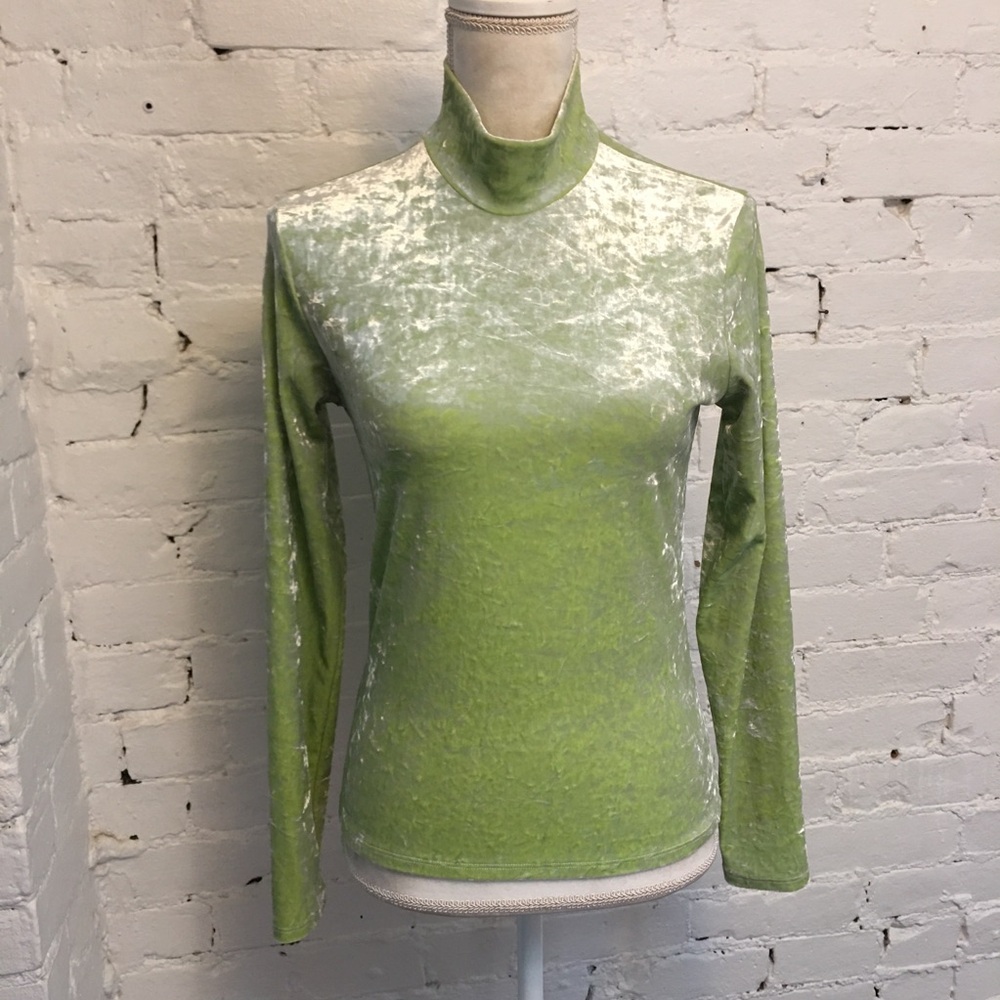Lew Magram vtg 90s mock neck top green velvet size m cropped